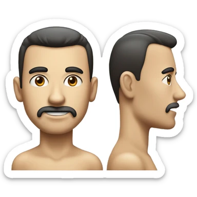 a narrow face with high cheekbones, a prominent forehead, and deep-set, piercing eyes. He had dark brown hair styled in a side part and was known for his distinctive toothbrush mustache. sticker