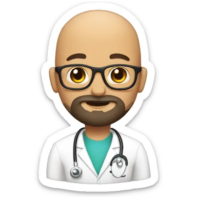 Bald tan doctor with a crown and black beard sticker