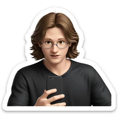 brown haired boy with phone sticker