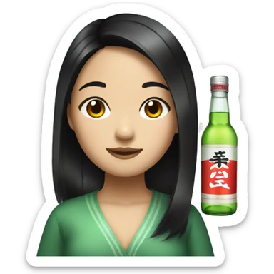 black hair Asian girl with soju sticker