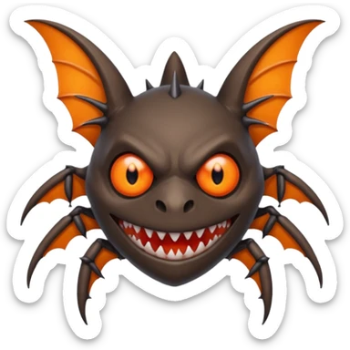 A bat with acid all in his body and his eyes  replaced with shark teeth and his hand in his back ( four hand) and his spines will be very spiky  and his leg will like a spider and last his eyes or 4 eyes will be in his hands and the colour of the eyes will orange and black sticker