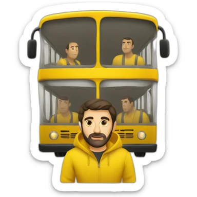Armenian men in yellow clothing in the bus sticker