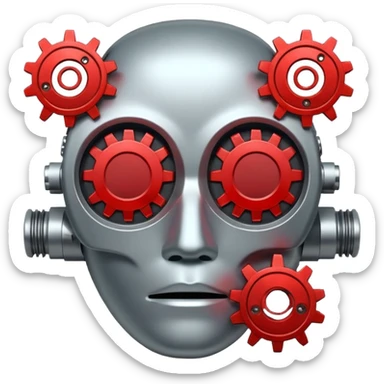 Broken Face ID scanner icon with red X and gears settings nearby, flat UI style alert. sticker