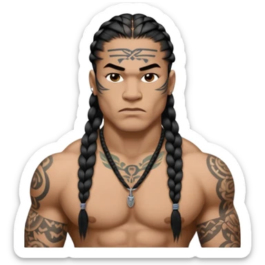 Samoan males with long braided hair, very muscular, tattoos. street culture clothing. Tough and menacing. sticker