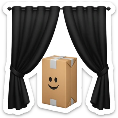 silhouette of a package hidden behind a curtain sticker