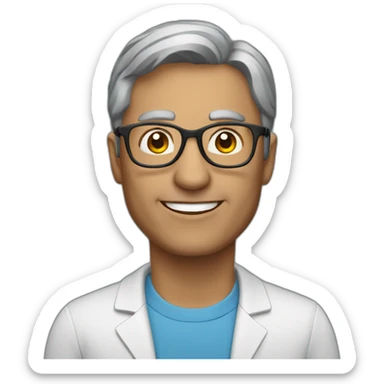 a physic teacher, with dark gray hair, and glasses sticker
