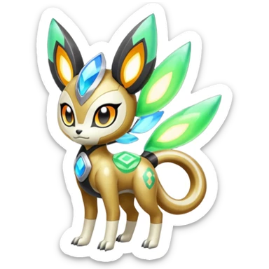 Meloetta-Vernid-Primagen-Fionbri-Trico-Protogen-hybrid-fusion-Fakémon-creature, full body sticker