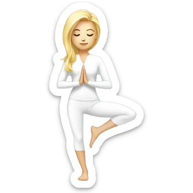 Blonde girl doing yoga in white suit  sticker