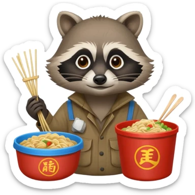 Hobo raccoon with Chinese food sticker