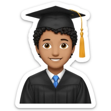 Graduated Students, Male, brown skin, black curly hair, proudly, short hair, wearing graduation cap sticker