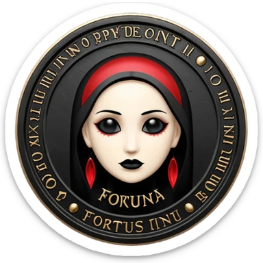 Emoji style, luxury gothic coin made of blackened metal, “FORTUNA” engraved in refined fashion typography, heavy form, subtle worn metal texture, avant-garde editorial aesthetic, no glow, no neon, flat emoji design, centered, transparent background sticker