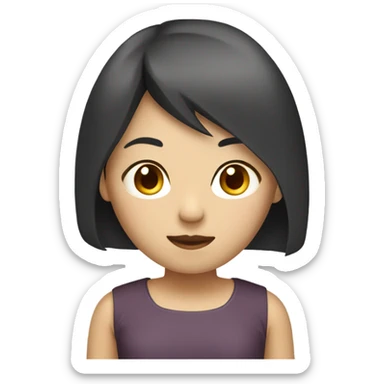 Asian girl with dark red short straight hair with blonde skin sticker