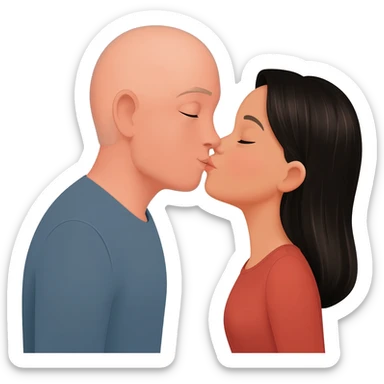 White man loosing hair on top and an Asian woman kissing. sticker