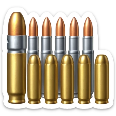 five gun bullets. four of them of one color and the fifth one of another color sticker