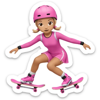 Cute skater girl with two buns and pink outfit, gliding with playful energy. sticker