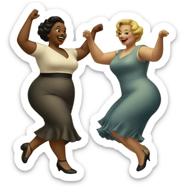 two plus size women dancing, vintage  sticker