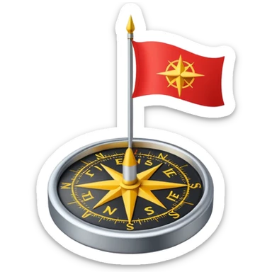 A minimal emoji of a compass pointing toward a planted flag. Flat design, confident colors, modern emoji style. Represents choosing direction and seeing it through to completion. Avoid corporate or motivational poster aesthetics. sticker