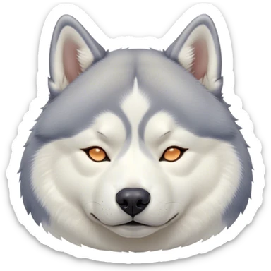 Cinematic Chubby Sleeping Siberian Husky Portrait Emoji, Chubby and serene, with a round, endearing build and a fluffy grey and white coat, eyes gently closed in peaceful slumber, Simplified yet irresistibly adorable features, highly detailed, glowing with a gentle, dreamy glow, high shine, relaxed and content, stylized with a touch of whimsy, bright and heartwarming, soft glowing outline, capturing the essence of a blissfully sleepy pup, so comically serene it feels like it could roll out of the screen and snore with adorable charm! sticker