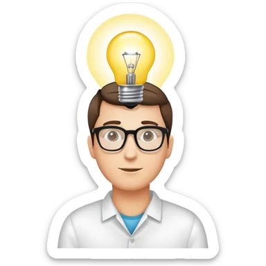 face with glasses and a lightbulb above the head, representing genius sticker