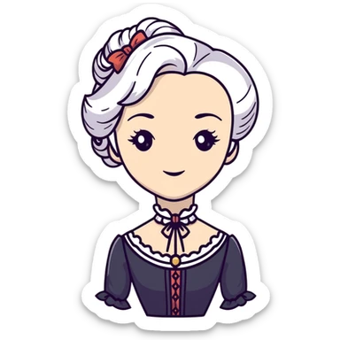 Victorian woman with white hair and starstruck eyes, elegant period dress sticker