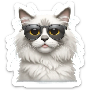 White and grey ragdoll Cat with sunglasses doing a peace sign sticker