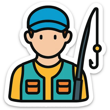 color outline icon of a fisherman wearing a blue cap sticker