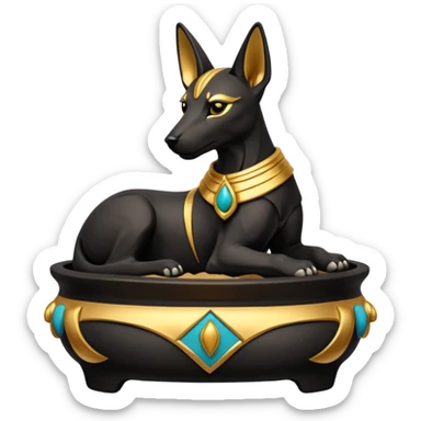  Comforting black fur Anubis tiny statuette puppy badly-cracked bonsai pot  sticker