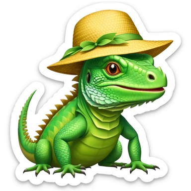 Iguana wearing a sunhat sticker