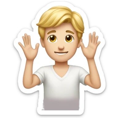 A white boy maing heart with hands sticker