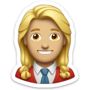 A man with blond hair from below and brown from above wearing red  sticker