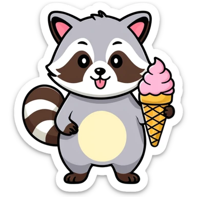 Raccoon eating ice cream sticker