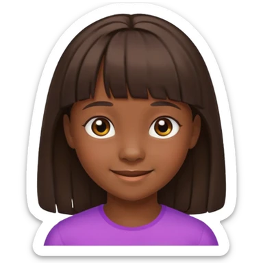 Head without neck of a 10-year-old girl with dark skin, brown hair, and bangs on her forehead. sticker