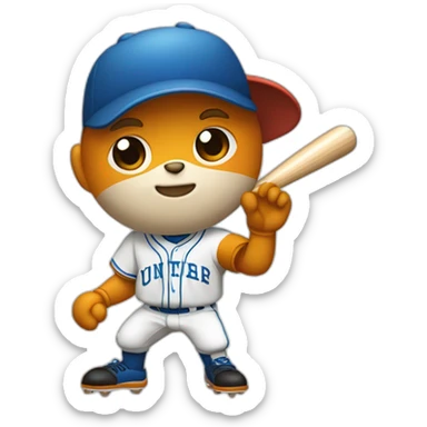 un animal castor bigotón  lanzando con uniforma de béisbol con jersey anaranjado y pantalón a rayas sticker