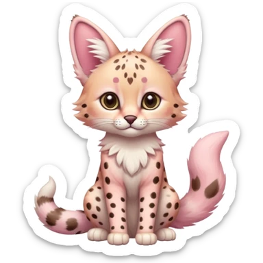 Whitish pastel-rosy-pink cute elegant furry kawaii Serval, full body sticker