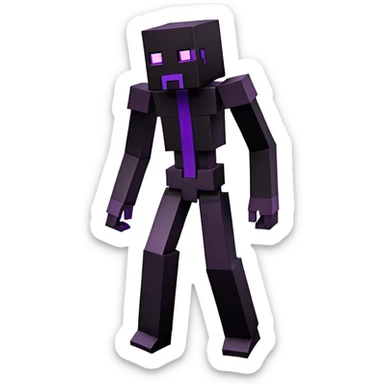 Minecraft Enderman full body, tall black blocky character with purple eyes sticker