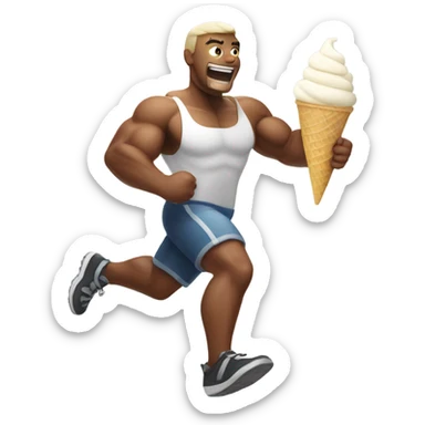 muscular man running on a steam of white ice cream sticker