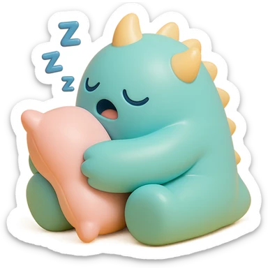 monster curled up with a pillow, snoring, gentle pastel palette, no background, vinyl figure style sticker