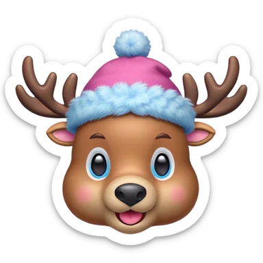 Tony Tony Chopper in cute reindeer form with pink hat and blue nose sticker