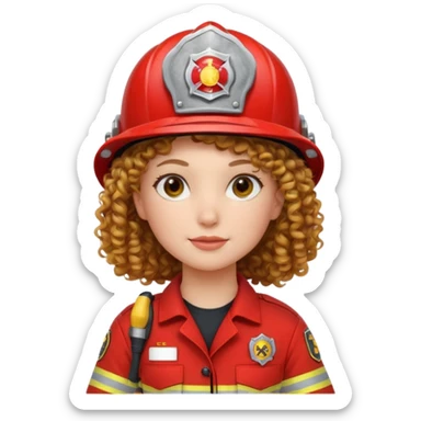 Firefighter girl curly hair with red uniform sticker