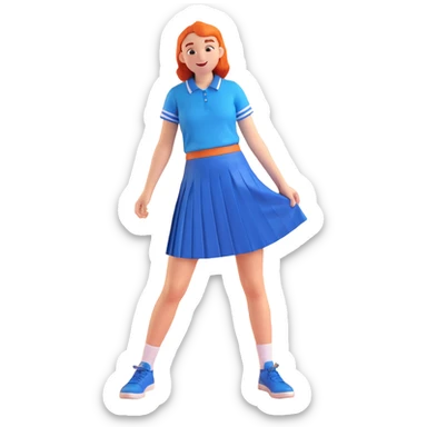 blue pleated school skirt with visible knees, cheerful and rebellious, all-girls school vibe, no text sticker