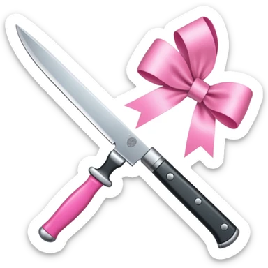a knife with a pink ribbon bow sticker