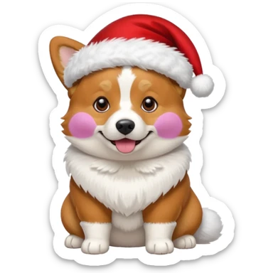 tricolor corgi with santa hat on sticker