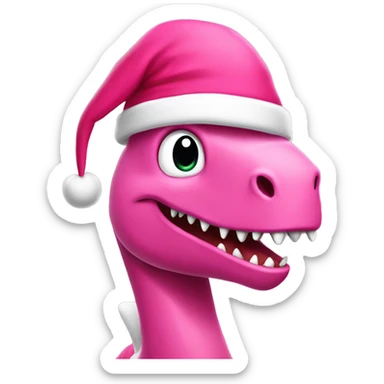 pink dinosaur with santa hat sticker