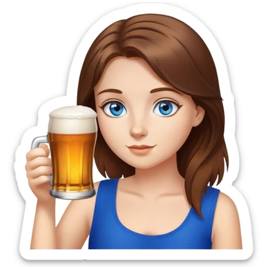 Brown hair blue eye girl drinking beer sticker