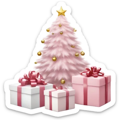 Light pink Christmas gifts under a white Christmas tree  sticker