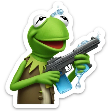 kermit the frog holding a water pistol  sticker