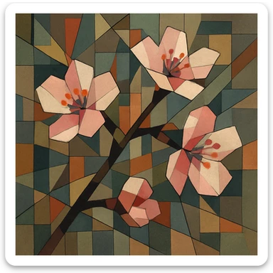 sakura cherry blossom, cubist abstraction style sticker