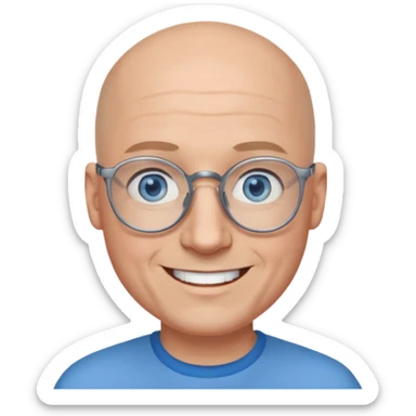 I want a twitch emoji style of a bald man with glasses and blue and gray eyes sticker