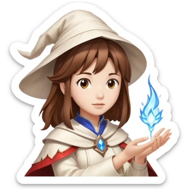 Pretty girl brown hair white mage casting freeze spell sticker