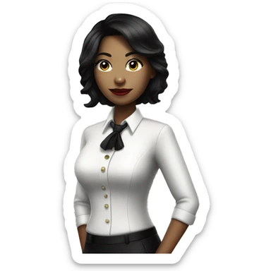 black haired female croupier in white shirt and black tie sticker